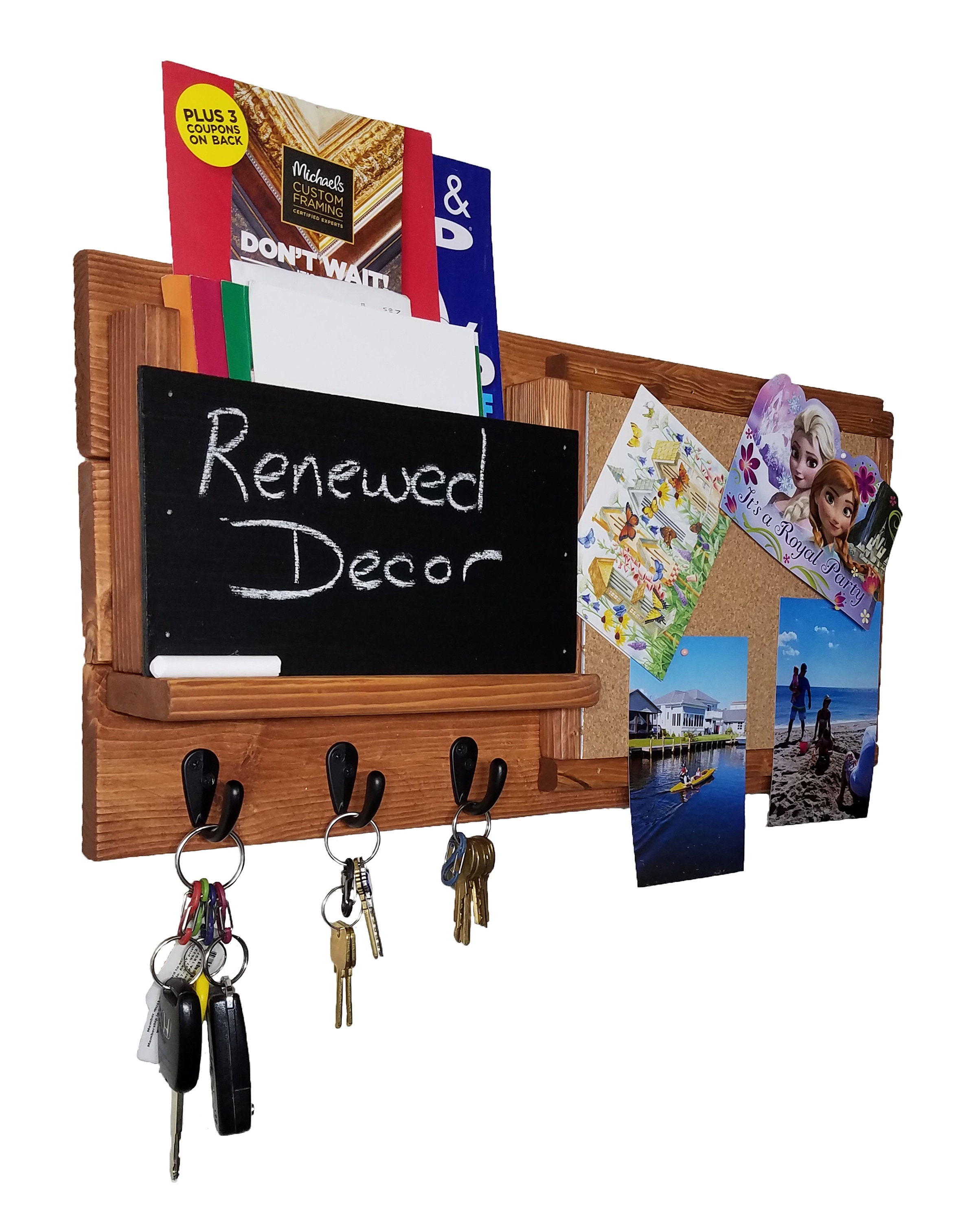 Farmhouse Cork Board Wall Mail Organizer with Chalkboard Mail Etsy