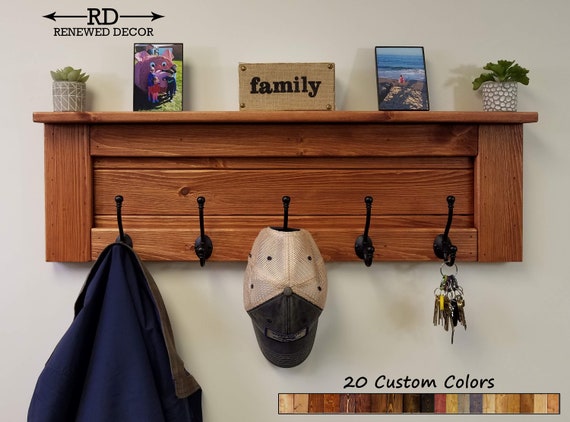 Wood Coat Hook Rack, Entryway Key Hook Shelf, Rustic