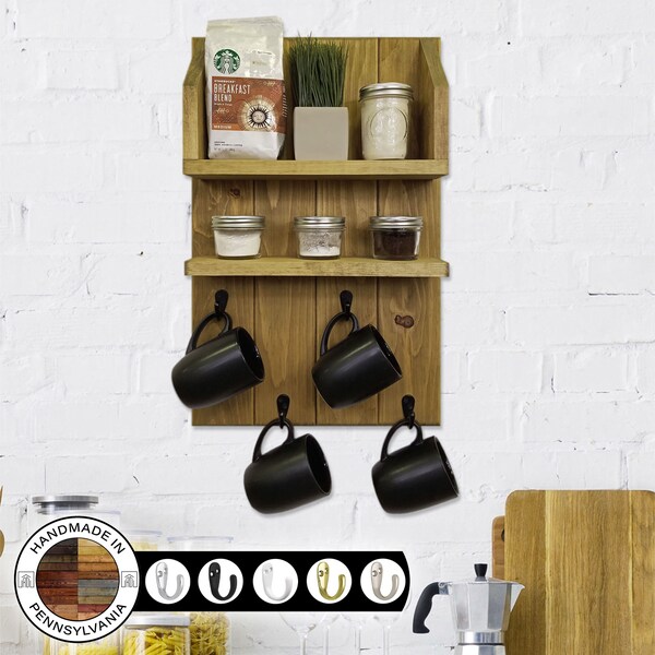 Floating Shelf With Hooks Etsy