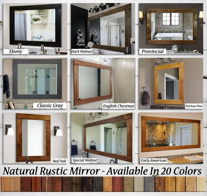 Natural rustic framed mirror custom stain color
