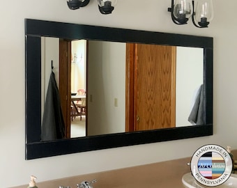 Natural Rustic Wood Framed Mirror, 20 Colors, Shown in Kettle Black, Reclaimed Styled Large Bathroom Vanity Wall Mirror, Farmhouse Decor