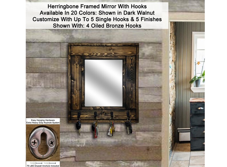 Herringbone Mirror With Hooks Customize With Up To 5 Single Etsy