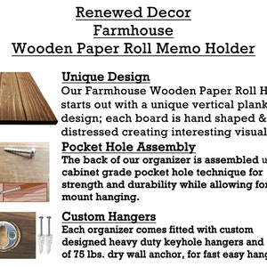 Rydal Wooden Memo Paper Roll Holder, 20 Stain Colors Grocery List Pad or Note Board, Family Message Board, Rustic Farmhouse Wall Decor image 9