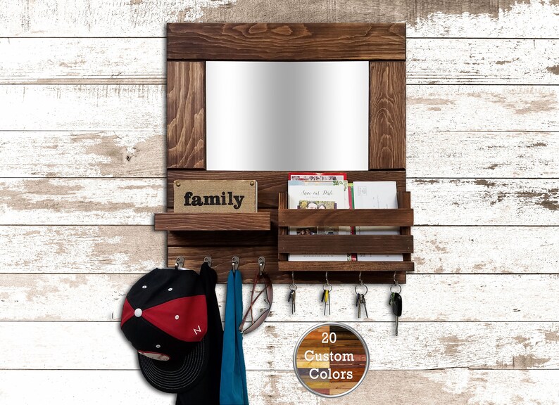 Mail Holder Wall Key Shelf Decorative Mirror Restyled Farmhouse Entryway Organizer Special Walnut