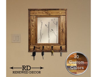 Millwood Mirror with Hooks, 20 Stain Colors - Wall Hook, Wall Decor, Home Decor, Farmhouse Decor, Room Decor, Wall Hook Rack, Rustic Decor
