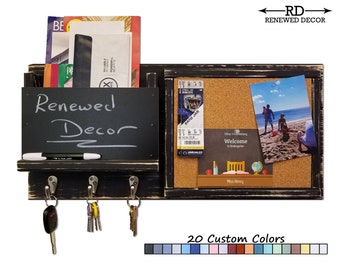 Foxchase Entryway Organizer - Mail Holder, Dry Erase Board, Corkboard & Wall Hooks - Customizable in 20 Colors!