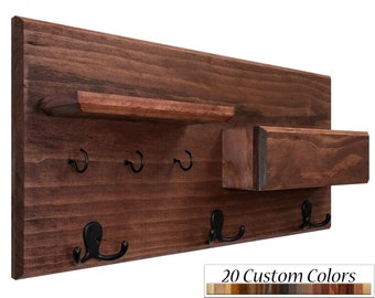 Organize Your Entryway in Style with Hamilton Elite Entryway Shelf - Key Hooks, Coat Hooks, Mail Holder, and Plant Shelf - Custom Colors