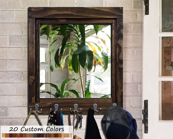 Reading Mirror With Double Hooks, 20 Stain Colors Coat Rack, Decorative  Mirror, Entryway Organizer, Key Holder, Coat Hooks, Wall Mirror 