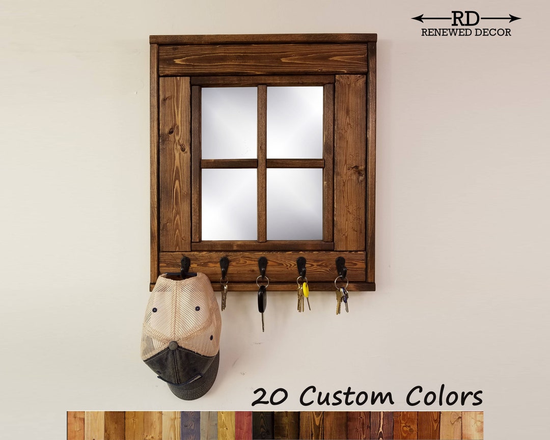 Barn Window Mirror With Hooks 20 Stain Colors Wall Hook Rack Rustic Hook Rack Farmhouse Hook Rack Coat Rack Wall Mount Old Window Etsy