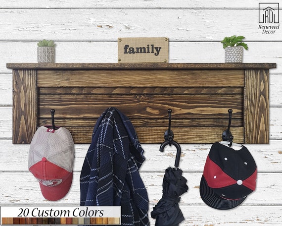 Langhorne Wall Coat Rack & Shelf With Hatboro Hooks, Wood Coat Rack, Rustic  Coat Rack With Shelf, Coat Storage Entryway 20 Custom Colors 