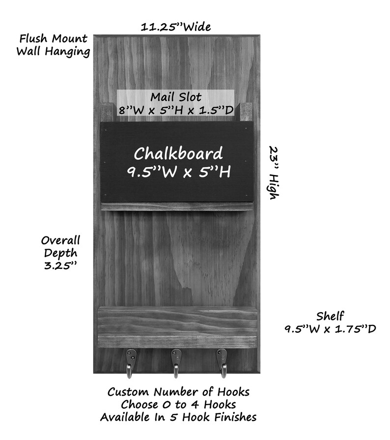 Urban Mail Organizer Memo Chalkboard Shelf Wall Hooks Mail Etsy