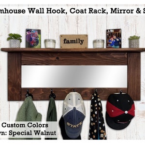 UNFINISHED Wall Mirror Shelf & Coat Rack With Hooks Entryway