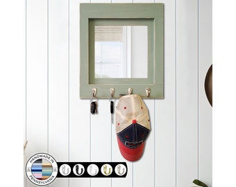 Quakertown Farmhouse Mirror With Hooks, 20 Paint Colors – Rustic Wall Decor, Custom Key Holder, Entryway Organizer, Decorative Mirror