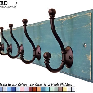 Brookside Wall Mounted Hook Rack - 20 Paint Colors - Clothing Hook, Key Rack Towel Hooks, Hat Hooks, Entryway Storage, Home Office Decor