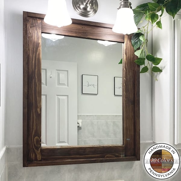 Ivyland Rustic Styled Custom Wood Framed Mirror - Personalize Your Stain & Size - Bathroom Vanity Decor