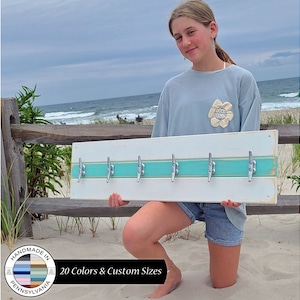 Cape May Boat Cleat Coat Rack, Dock Cleat Towel Rack, Nautical Towel Rack, Hat Rack, Book Bag Rack, Key Rack, Bright White and Sea Blue