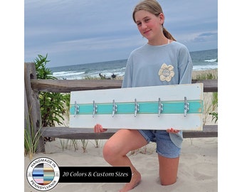 Cape May Boat Cleat Coat Rack, Dock Cleat Towel Rack, Nautical Towel Rack, Hat Rack, Book Bag Rack, Key Rack, Bright White and Sea Blue