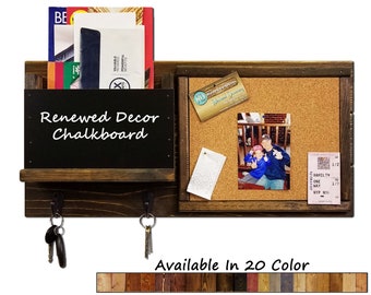 Keep Your Entryway Tidy with our Foxchase Organizer - Mail Holder, Dry Erase Board, Corkboard & Wall Hooks - Choose from 20 Custom Colors