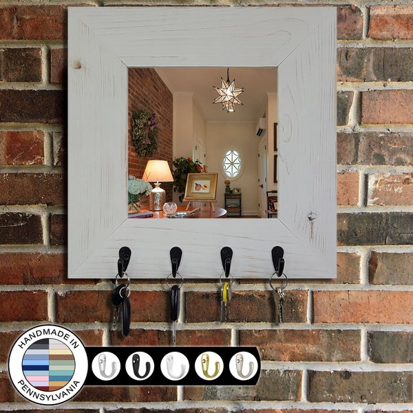Lakewood Entryway Mirror with Wall Hooks - Stylish Organizer for Keys and Coats - Custom Colors