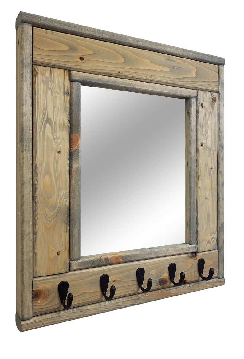 Millwood Mirror With Hooks 20 Stain Colors Wall Hook Rack Etsy