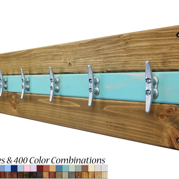 Cape May Boat Cleat Wall Hooks - 20 Stain Colors & 20 Accent Paint Colors - Beach Towel Hook, Coat Rack, Nautical Home Decor - Lake House