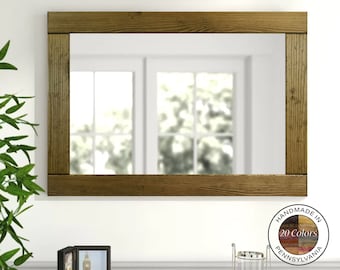 Natural Rustic Wood Framed Mirror, 20 Stain Colors, Driftwood - Rustic Reclaimed Styled Wood Framed Large Decorative Mirror for Wall