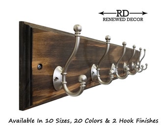 Brookside Wall Mounted Hook Rack - 20 Stain Colors - Clothing Hook, Towel Hook, Hat Rack, Double Hook, Entryway Organizer, Rustic Home Decor