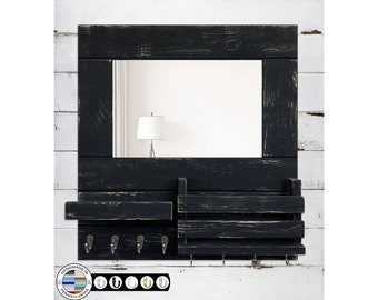 Bristol Entryway Organizer - Functional Mail Holder, Key Hooks, and Coat Hooks with Accent Mirror