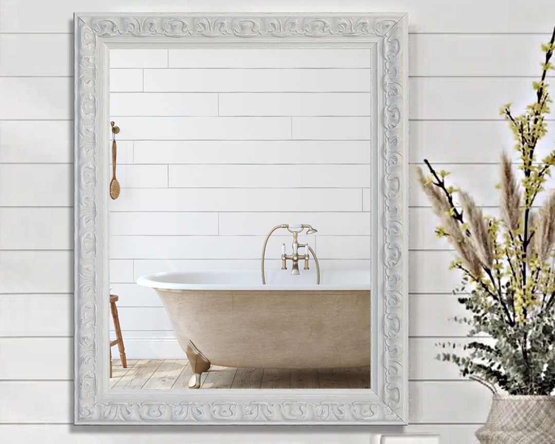 Dublin Cottage White Wood Framed Mirror - Vanity Mirror, Bathroom ...