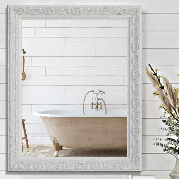 Dublin Cottage White Wood Framed Mirror - Vanity Mirror, Bathroom Mirror, Decorative Mirror, Rustic Wall Mirror, Large Mirror - Custom Sizes