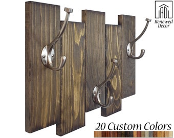 Almshouse 3 Hook Wall Rack, 20 Stain Colors - Coat Hook, Key Hook, Hat Hook, Purse Hook, Leash Hook, Entryway Organizer, Coat Rack, Key Rack