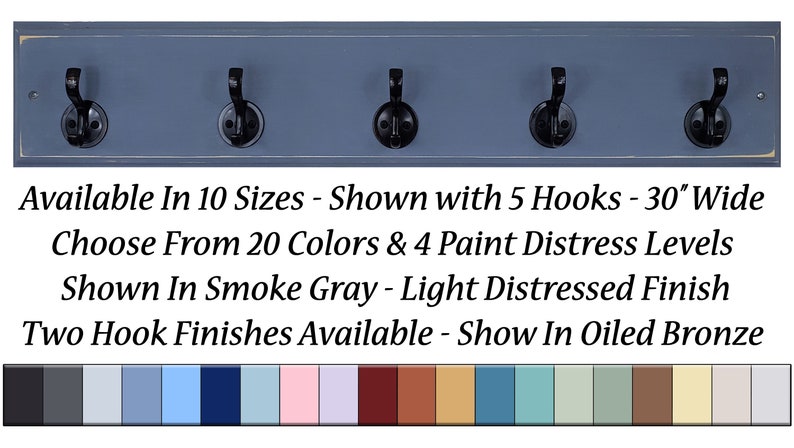 Atherton Hook Rack with Oxford Hooks 20 Paint Colors Clothing Hook, Towel Hook, Hat Rack, Double Hooks, Entryway Organizer, Rustic Decor image 2