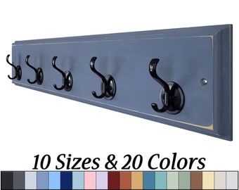 Atherton Hook Rack with Oxford Hooks - 20 Paint Colors - Clothing Hook, Towel Hook, Hat Rack, Double Hooks, Entryway Organizer, Rustic Decor