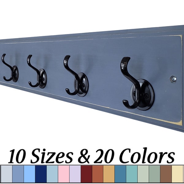 Atherton Hook Rack with Oxford Hooks - 20 Paint Colors - Clothing Hook, Towel Hook, Hat Rack, Double Hooks, Entryway Organizer, Rustic Decor
