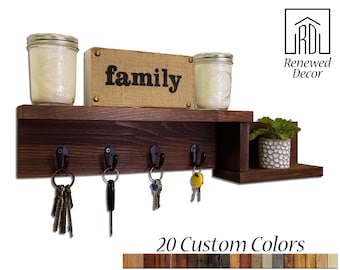 Customizable Allen Street Floating Shelf and Entryway Organizer with Key Rack - Modern Farmhouse Decor for Home or Office