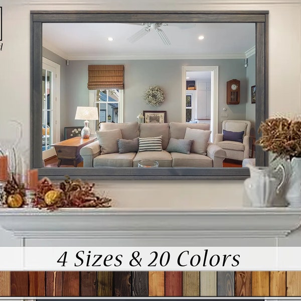 Sydney Rustic Mirror - Living Room Mirror, Fireplace Mirror, Farmhouse Decor, Wood Mirror, Large Mirror - 4 Sizes & 20 Colors - Classic Gray