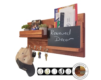 Functional Farmhouse Entryway Organizer: Mail Holder, Picture Ledge Shelf, Key & Coat Hooks