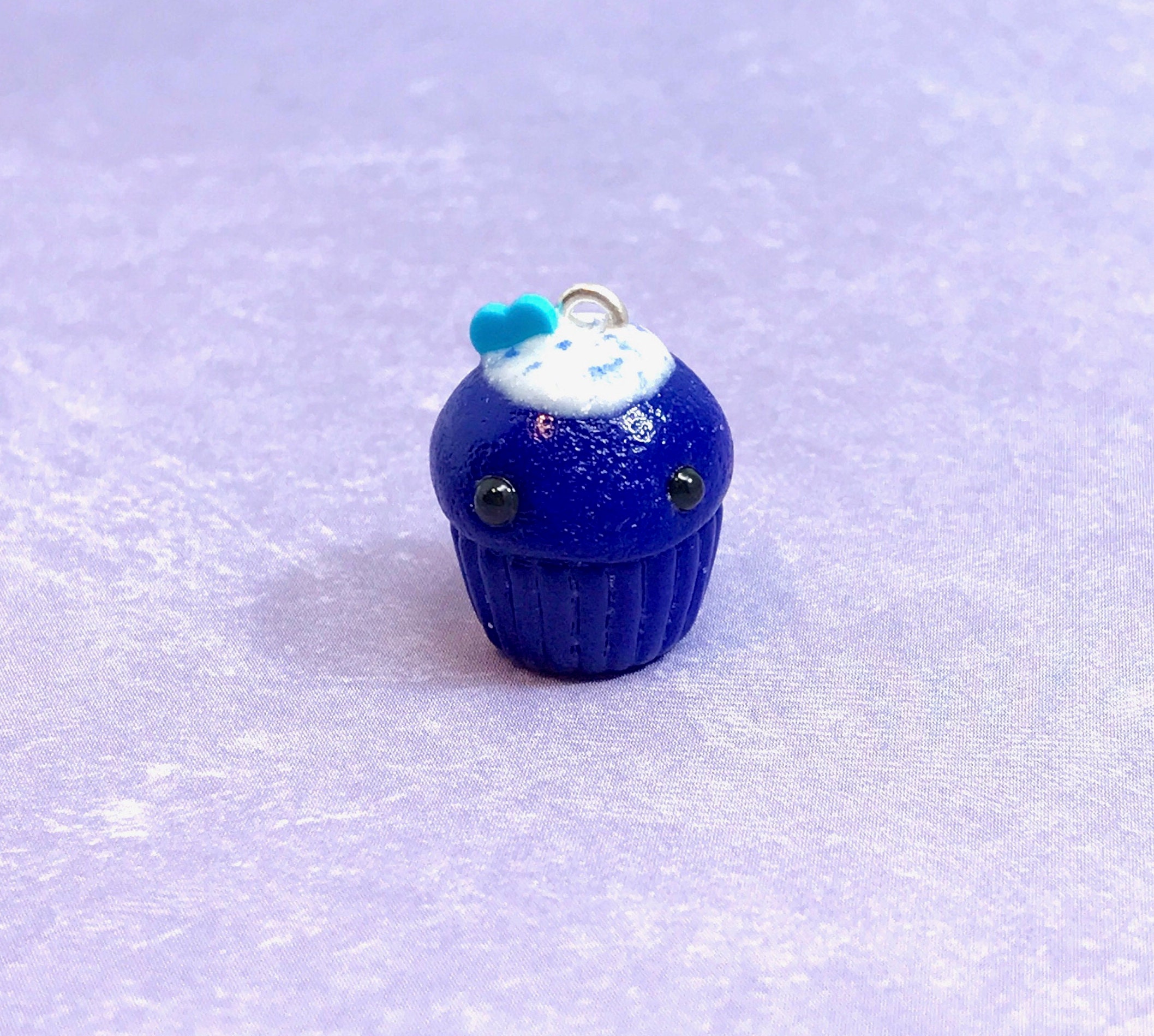 Miniature Blue Glitter Cupcake Zipper Charm