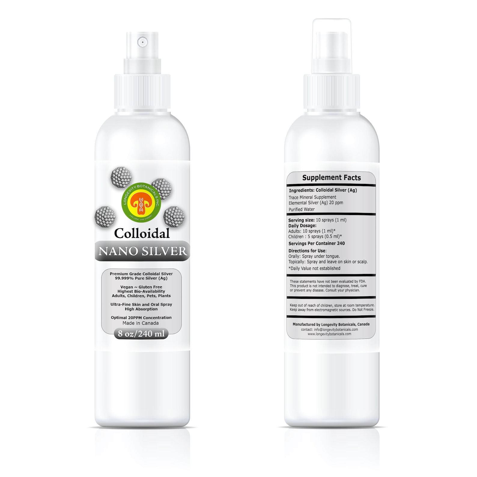 Colloidal Nano Silver 240 ml Sprayer by Longevity Botanicals. Etsy