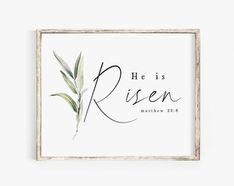 He is not here for He is risen Matthew 28:6 Bible Verse Wall Art Print Easter Wall Art Decor Scripture Printable Resurrection Jesus Christ