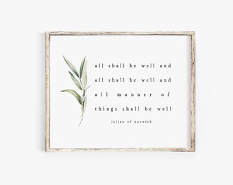 All shall be well Printable art Julian of Norwich quote print Wall Art All is Well Scripture printable Bible Verse Wall Art Christian sign