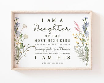 i am the daughter of a king print 2 Corinthians 6:18 Scripture Wall art Women Bible verse wall art modern scripture girl nursery art print