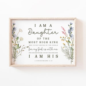 i am the daughter of a king print 2 Corinthians 6:18 Scripture Wall art Women Bible verse wall art modern scripture girl nursery art print