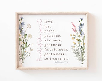Fruit of the Spirit Wall Art Printable Sign Galatians 5 22 Bible Verse Print Wall Art Farmhouse Nursery Baptism gift Scripture printable