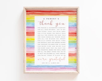 A Parents Thank You Printable Nursery Teachers Teaching Teacher's Day ...