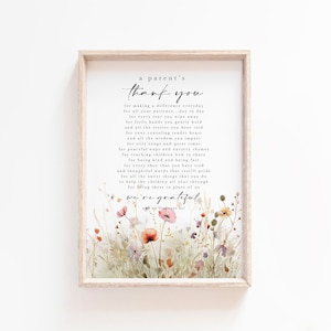 Un regalo imprimible de agradecimiento para padres, maestros de guardería, enseñanza, arte de pared para el Día del Maestro, carta de agradecimiento para maestros, regalo de fin de año