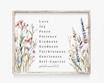 Fruit of the Spirit Wall Art Printable Sign Galatians 5 22 Bible Verse Print Wall Art Farmhouse Nursery Baptism gift Scripture printable