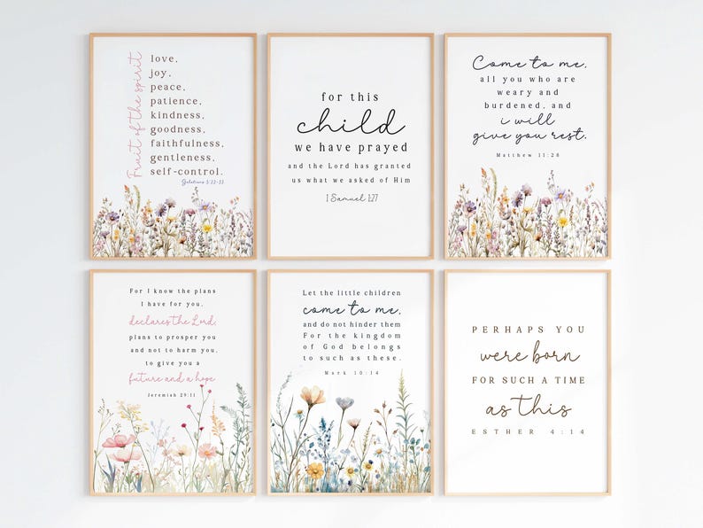Set of 6 Christian Nursery Wall Art Bible Verse Nursery Print Girl ...
