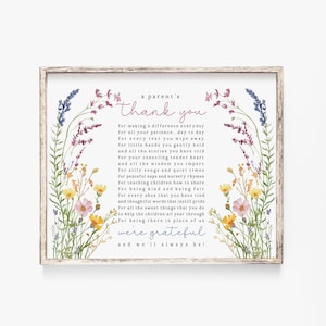 Un regalo imprimible de agradecimiento para padres, maestros de guardería, enseñanza, arte de pared para el Día del Maestro, carta de agradecimiento para maestros, regalo de fin de año