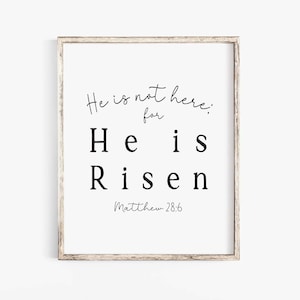 Él no está aquí porque ha resucitado Mateo 28:6 Versículo bíblico Arte de pared Impresión Arte de pared de Pascua Decoración Escritura Imprimible Resurrección Jesucristo